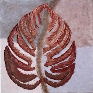 LAST CHANCE SALE!ORIGINAL TEXTURED Canvas Painting ABSTRACT Leaf Monstera12x12in